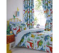 Kids Club Dinosaurs Bed Duvet Cover and 2 Pillowcases Set, Polyester-Cotton, Blue, Double
