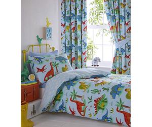 Kids Club Dinosaurs Bed Duvet Cover and 2 Pillowcases Set, Polyester-Cotton, Blue, Double