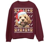 Kids Cockapoo Christmas Sweater Cute Dog Design Ugly Xmas Pullover Festive Holiday Sweatshirt Gift for Dog Lovers, 9-11 Years, Maroon
