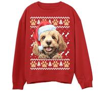 Kids Cockapoo Christmas Sweater Cute Dog Design Ugly Xmas Pullover Festive Holiday Sweatshirt Gift for Dog Lovers, 12-13 Years, Red