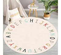 Kids Colorful Letter Round Rug, 120x120cm Cartoon ABC Fun Learning Simple Stylish Indoor Circle Rugs Mat, Low Pile Artificial Wool Carpet Soft and Comfortable Rugs for Children and Pets Floor Mat