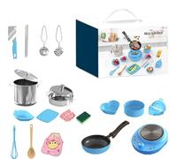 Kids Cooking Set - 18/22/28/35 PCS Real Kitchen Toy Set for Children Aged 7-14, Food-Grade Stainless Steel Cookware, Pretend Play Mini Pots, Pans, Apron, Educational Gift for Boys & Girls (22pcs Blue)