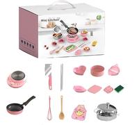 Kids Cooking Set - 18/22/28/35 PCS Real Kitchen Toy Set for Children Aged 7-14, Food-Grade Stainless Steel Cookware, Pretend Play Mini Pots, Pans, Apron, Educational Gift for Boys & Girls (18pcs Pink)
