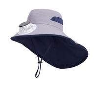 Kids Cool Fan Sun Hats Girls Boys 3 Adjustable Speed USB Charging/Solar Fan Caps Topee Large Brim Neck Shield Sun Protection Cycling Camping Fishing Travel Beach Fisherman Bucket Hat Headwear Grey