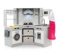 Kids Corner Kitchen Playset Wooden Play Kitchen Toddlers Pretend Cooking Toy COSTWAY Grey One Size