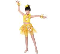 Kids Costume Indian Girls Roman Dance Ethnic Wear for Baby Ballet Outfit Dancer Egyptian Greek Costumes Fancy Dress Sequin Skirt Summer Outfits Firefighter Jumpsuit,Yellow,4-5 Years