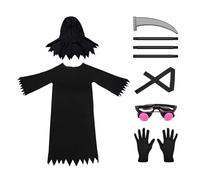 Kids Costume - Scary Halloween Outfit, Creepy Ghost Attire | Glowing Red Eye Feature Design, Polyester Dark Robe Cosplay Set For Boys Girls Ages 5-14, Trick Or Treat Party Events