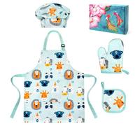 Kids Cotton Apron and Chef Hat Set with Oven Mitt and Hot Pad, Chef Suit for Kids 3-5 Years Old, Cooking, Baking and Gardening