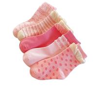 Kids Cotton Crew Socks for Girls - Fun Pink, Purple, Red Designs with Flowers, Hearts, Dots & Bunny Patterns - 5/10 Pairs Soft & Breathable Socks for Toddlers, Baby, Infant & Children, Age 1-8 Years