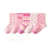 Kids Cotton Crew Socks for Girls - Fun Pink, Purple, Red Designs with Flowers, Hearts, Dots & Bunny Patterns - 5/10 Pairs Soft & Breathable Socks for Toddlers, Baby, Infant & Children, Age 1-8 Years