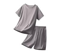 Kids Cotton Linen 2 Piece Summer Co Ord, Breathable Short Sleeve Relaxed Top, Loose Casual Shorts, Soft Light Separates for Daily Outdoor Leisure(Dark Gray, 7-8 Years)