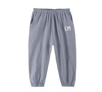 Kids Cotton Linen Trousers Lightweight Summer AntiMosquito Bottoms Childrens Boys Girls Elasticated Waist Harem Joggers Breathable Thin Cuffed Casual Lounge Trousers Grey