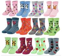 Kids Cotton-Rich Crew Socks, 12 Pairs, Multicoloured Animal and Pattern Designs, Made in Turkey (UK, Age, 3 Years, 5 Years, Regular, Standard, Girls)