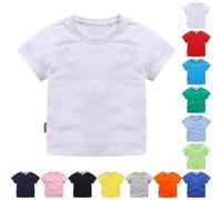 Kids Cotton T Shirts Short Sleeve Toddler Boys Summer Tshirt Crew Neck Solid Color Baby Girls Basic Tee Plain Casual Comfy Soft Breathable Top (D, 12-18 Months)