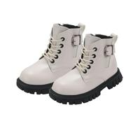 Kids Cowboy Boots Buckle Strap Lace Up Side Zipper Chunky Sole Ankle | Boots Warm Short Booties for Boys Girls Toddler Little Kids Fall Winter Daily Wear School Travel Outdoor