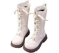 Kids Cowboy Boots Girls Lace Up Riding Mid Calf Combat Boots Leather Waterproof Fall Winter Side Zipper Punk Goth Boot Cowgirl Fleece Lined Solid Fashion Punk Non Slip