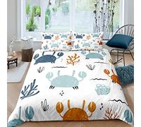 Kids Crab Duvet Cover Cute Cartoon Ocean Crabs Bedding Set Marine Creature Themed Comforter Cover for Boys Girls Kids Room Decor Sea Underwater World Bedspread Double Size With 2 Pillow Case