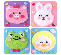 Kids Craft Kit, DIY Embroidery Doll Set, Cartoon Animal Sewing Craft Kit for Kids - 4PCS Safe Needlework Toys with Yarn, Felt Stickers & Visual Guide