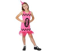 Kids Crayon Costume - Medium - Bright Pink Dress with Tutu Trim and Matching Pointed Hat - Childs Girls Glitz & Glitter School Book Week World Book Day Fancy Dress Costume
