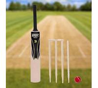 Kids Cricket Set Rubber Grip Wooden Bat / 4 Stumps / Bails and Soft Ball - Cricket Set Size 3