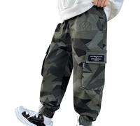 Kids Cuff Cargo Trousers Boys Elastic Waist Winter Camouflage Boys Work Combat Pants Teens Comfy Stretchy Casual Streetwear Sports Jogging Bottoms Age 3-13 Years (Camouflage, 3-4 Years)