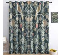 Kids Curtains Boys Girls William Morris Strawberry Thief Green Eyelet Blackout Thermal Insulated Window Drapes for Nursery Bedroom Playroom Home Decoration 55" W x 102" L x 2