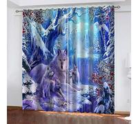 Kids Curtains For Bedroom Eyelet 83 Inch Drop, 2 Panels Blackout Curtains For Living Room - 3D Animal Wolf Glacier Snow Scene Print Drapes For Nursery Decoration, Microfiber Thermal Curtains