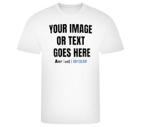 Kids Custom Activewear T Shirt Polyester Any Text Image Personalised Printed Sports Day Logo Boys Girls PE Kit Photo Tee, 5-6 Years, White