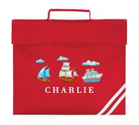 Kids Custom Boats Book Bag Boys Girls Ocean Design for Primary Reception Infants Back to School New Term Reading Folder, One Size, Red