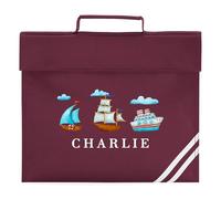 Kids Custom Boats Book Bag Boys Girls Ocean Design for Primary Reception Infants Back to School New Term Reading Folder, One Size, Maroon