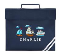 Kids Custom Boats Book Bag Boys Girls Ocean Design for Primary Reception Infants Back to School New Term Reading Folder, One Size, Navy