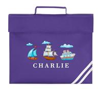 Kids Custom Boats Book Bag Boys Girls Ocean Design for Primary Reception Infants Back to School New Term Reading Folder, One Size, Purple