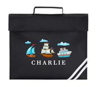 Kids Custom Boats Book Bag Boys Girls Ocean Design for Primary Reception Infants Back to School New Term Reading Folder, One Size, Black