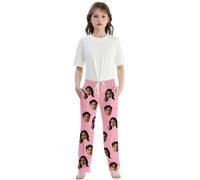 Kids Custom Pajama Pants Personalized Pj Pants Custom Casual Lightweight Drawstring Straight Up Leg Pajama Pant Boys Girls Face Picture Personalized Novelty Trousers Pink 9-10 Years