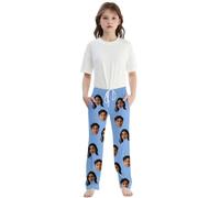 Kids Custom Pajama Pants Personalized Pj Pants Custom Casual Lightweight Drawstring Straight Up Leg Pajama Pant Boys Girls Face Picture Personalized Novelty Trousers Light Blue 12-13 Years