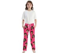 Kids Custom Pajama Pants Personalized Pj Pants Custom Casual Lightweight Drawstring Straight Up Leg Pajama Pant Boys Girls Face Picture Personalized Novelty Trousers Hot Pink 11-12 Years