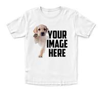 Kids Custom Picture of Your Dog White DTG T Shirt - Personalised Dog Pet Lover Gifts for Son and Daughter - Custom Text and Puppy Image, 7-8 Years, White