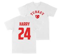 Kids Custom Türkiye Football T Shirt Turkey Turkish Personalised Name and Number Top, 12-13 Years, White