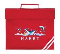 Kids Custom Whale Book Bag for Primary Reception Infants Personalised Name Sea Animals Reading Folder for Back to School, One Size, Red
