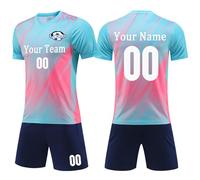 Kids Customised Football Kit with Name Number Team Football Kit Personalised Boys Girls Lake Blue