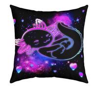 Kids Cute Axolotl Throw Pillow Cover Glitter Cartoon Salamander Decor Throw Pillowcase for Sofa Teen Purple Blue Galaxy Axolotl Pillow Case Cushion Cover Kawaii Reptile Animal 20"x20" 1 Pcs