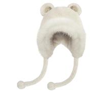 Kids Cute Bear Ears Faux Fur Furry Warm Hat with Earflaps Thick Plush Lining Hat Boys Girls Winter Windproof Cap Anti-Cold Ears Protect Accessory for Outdoor Cold Weather (UK, Alpha, One Size, Beige)