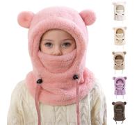 Kids Cute Bear Fleece Balaclava Unisex Toddler Winter Thermal Windproof Adjustable Fluffy Hooded Scarf Soft Comfort Fuzzy Neck Warmer Snood Hat for Hiking Cycling Outdoor Ski (1*Purple, 3-10 Years)