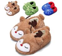 Kids Cute Bunny Unicorn Cat Boys Slippers - Children's Closed-back Warm House Anti-slip Fluffy Boys Slippers (Deer,12/12.5 UK Child)