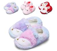 Kids Cute Bunny Unicorn Cat Girls Slippers - Children's Closed-back Warm House Anti-slip Fluffy Girls Slippers (Fox,12/12.5 UK Child)