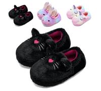 Kids Cute Bunny Unicorn Cat Slippers - Children's Closed-back Warm House Anti-slip Fluffy Slippers (Cat Black 34/35)