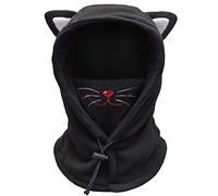 Kids Cute Cat Ear Balaclava Ski Mask - Washable Fleece Winter Hat with Face Cover for Boys & Girls, Windproof Black