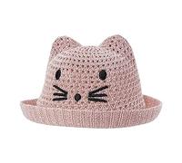 Kids Cute Cat Ear Sun Hat Summer Breathable Straw Hats Hollowed Out Straw Hats Wide Brim Floppy Hat Casual Lightweight Caps Sun Protection Woven Visor for Boys Girls (Pink, One Size)
