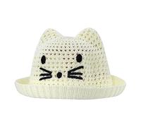 Kids Cute Cat Ear Sun Hat Summer Breathable Straw Hats Hollowed Out Straw Hats Wide Brim Floppy Hat Casual Lightweight Caps Sun Protection Woven Visor for Boys Girls (Beige, One Size)