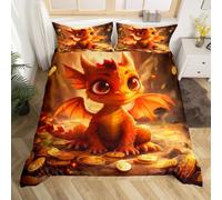 Kids Cute Dragon Duvet Cover King for Boys Girls Magic Jungle Bedding Set, Wild Animal Comforter Cover Magical Wildlife Bed Set, Dreaming World Bedroom Set Lightweight 3pcs
